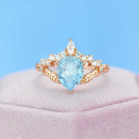 2ct Pear Cut Aquamarine Ring, Rose Gold Ring Unique Curved Marquise Cut Ring