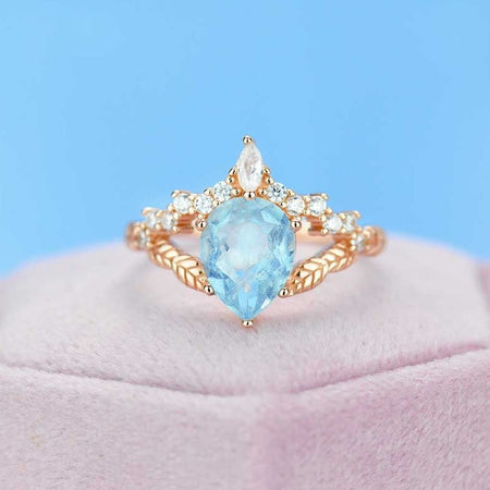 2ct Pear Cut Aquamarine Ring, Rose Gold Ring Unique Curved Marquise Cut Ring