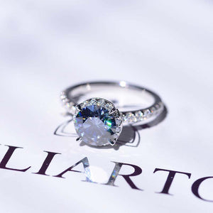 2 Carat Round Dark Grey Gray Blue Giliarto Moissanite Halo Gold Engagement Ring