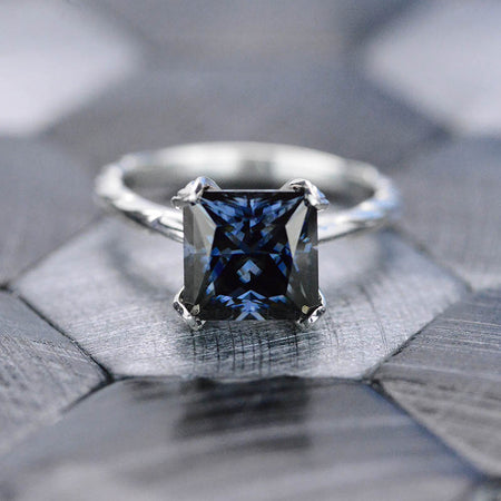 2 Carat Dark Gray Blue Moissanite Gold Engagement Ring