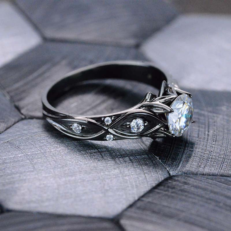 1Ct Black Diamond Men's Black Gold Pave Wedding Ring