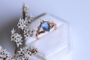 3ct Pear Cut Aquamarine Ring, Floral Rose Gold Ring. Unique Twig  Ring