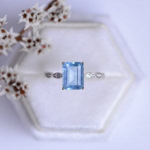 3ct Emerald Cut Genuine Aquamarine Vintage Style Ring