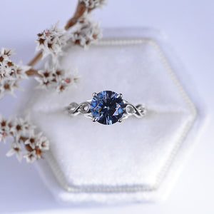 3 Carat Dark Grey Gray Blue Moissanite Stone 14K White Gold Ring