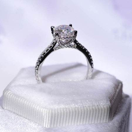 2 Carat Moissanite Diamond Cushion Cut Hidden Halo White Gold Engagement  Ring