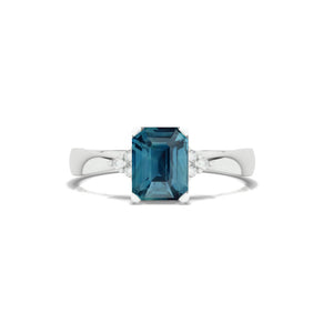 3.5 Carat Teal Sapphire Emerald Cut Engagement Gold Ring.