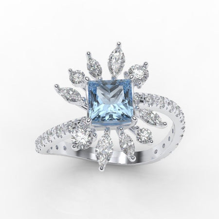 14K White Gold 1 1/5 Carat  Aquamarine AAA+ Quality & 1 1/6 CTW Diamond Ring