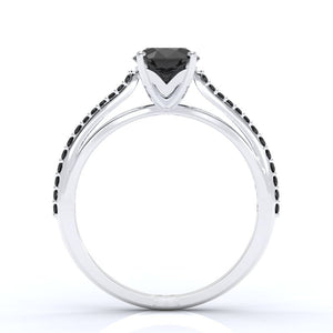 1.0 Carat Black Moissanite and Diamond Engagement Ring  14K White Gold  Ring-0.5 C.T.W