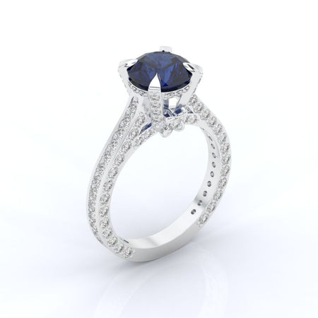 3.2 Carat Sapphire Moissanite Engagement 14K White Gold Ring