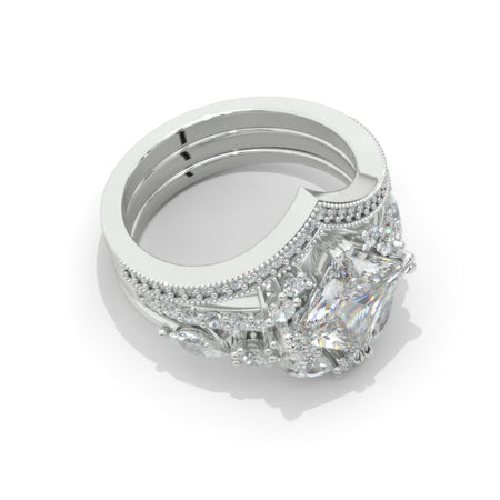 2 Carat Princess Moissanite Halo 14K White Gold Engagement Ring Eternity Ring Set