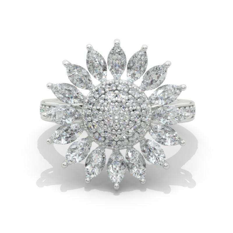 14K White Gold 4 CTW  Moissanite Halo Cluster  Engagement Ring