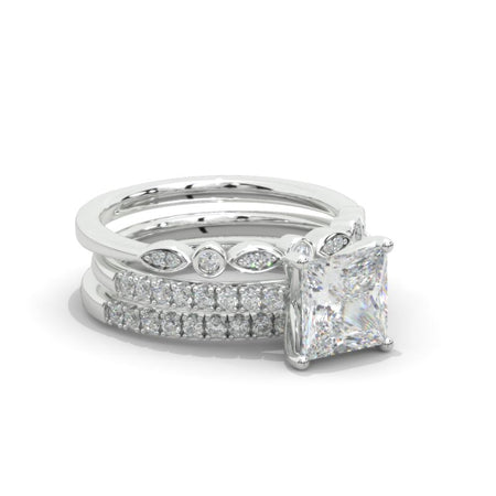 14K White Gold 2 Carat Princess Cut Moissanite Engagement Ring Eternity Ring Set