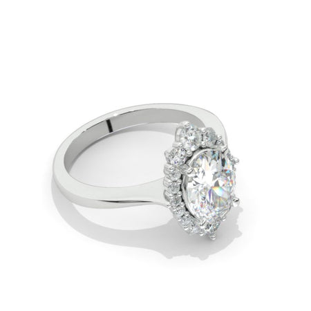 14K White Gold 3 Carat Oval Moissanite Halo Engagement Ring