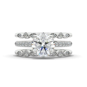 14K White Gold 2 Carat Round Cut Moissanite Engagement Ring Eternity Ring Set