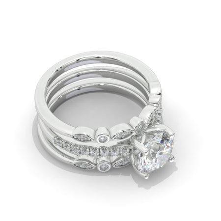 14K White Gold 2 Carat Round Cut Moissanite Engagement Ring Eternity Ring Set