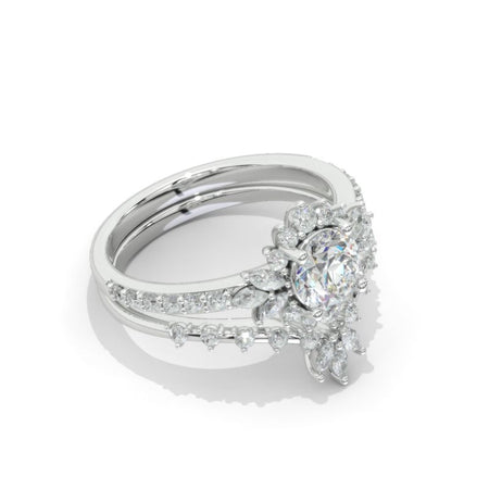 14K White Gold 1.6 CTW  Moissanite Diamond Halo Engagement Ring Eternity Ring Set