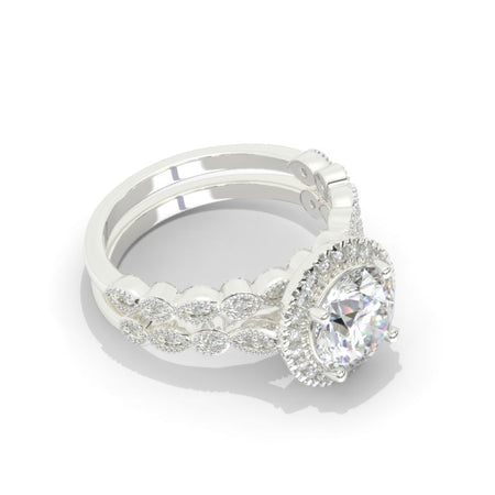 2 Carat Halo Giliarto Moissanite Diamond White Gold Engagement  Ring Set