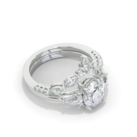 14K White Gold 2 Carat Oval Moissanite Halo Engagement Ring, Eternity Ring Set