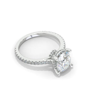 3 Carat Oval Moissanite hidden Halo Engagement Ring