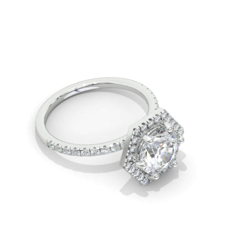 2 Carat Moissanite Diamond Round Cut Hexagon Halo White Gold Engagement  Ring