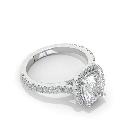 3Ct Cushion Moissanite 14K White Engagement Ring, Cushion Halo Engagement Ring