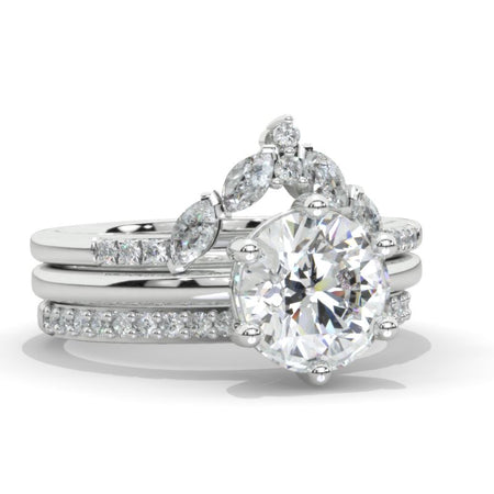 14K White Gold 2 Carat Round  Brilliant Cut Moissanite Halo Engagement Ring, Eternity Rings Set