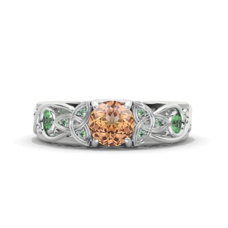 Genuine Peach Morganite Celtic Engagement Ring 14K Black Gold