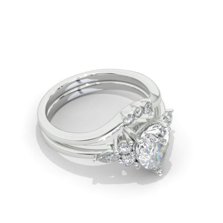 14K White Gold 1.5 Carat Pear Moissanite Engagement Ring. Eternity Ring Set