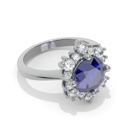 Sapphire Snowflake Moissanite Ring/2.0ct Round Cut Sapphire Moissanite Halo Ring