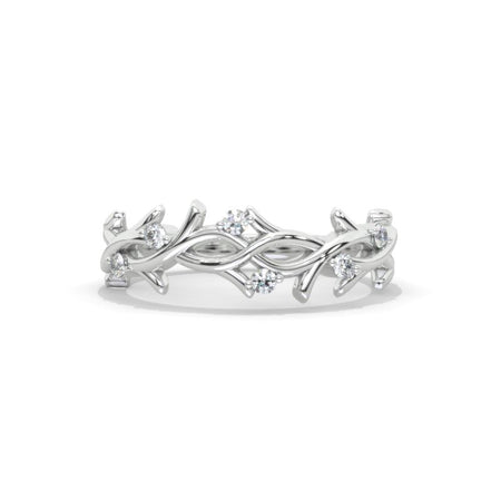 14K Solid White Gold Eternity Band Set With  Moissanite | 14K Weddings Bands | Thin Floral Band | Stacking Twig Ring