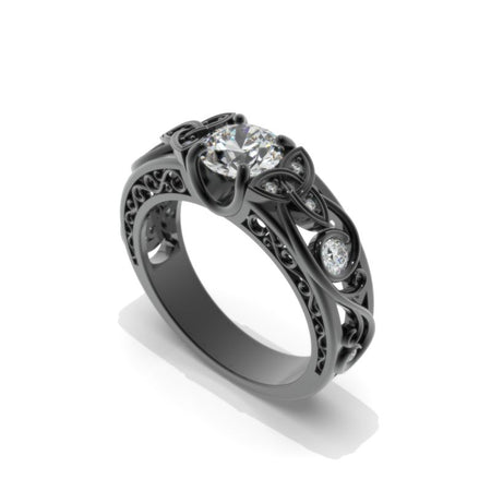 Moissanite Celtic Engagement Ring 14K Black Gold