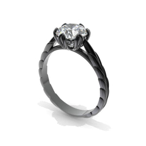 2 Carat Moissanite  Floral 6 Prongs 14K Black Gold Engagement Ring