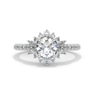 14K White Gold 1 Carat Moissanite Halo Engagement Ring