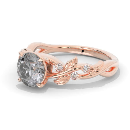 2 Carat Gray Round Brilliant Cut Moissanite Floral Rose Gold Engagement Ring