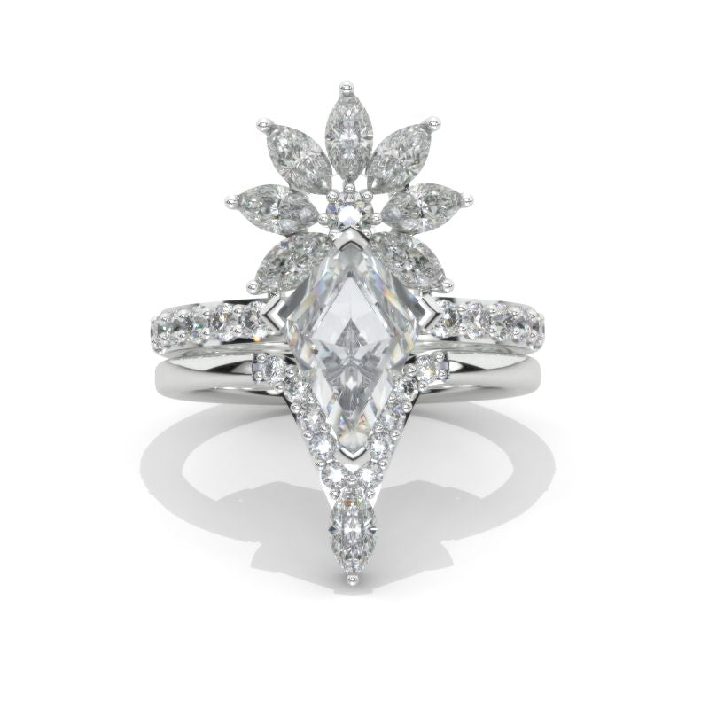 3 Carat Kite Moissanite Engagement Ring. 3CT Fancy Shape Moissanite Ring Set