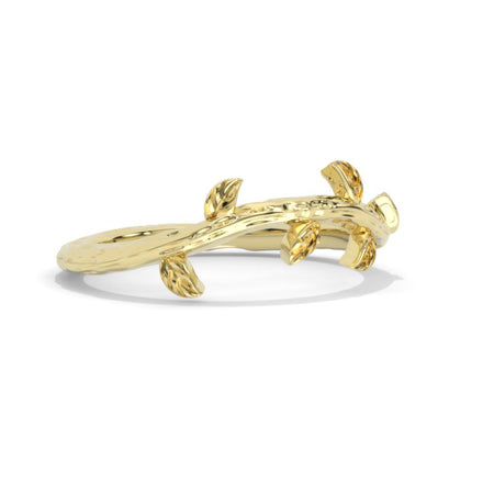 2 Carat Oval Moissanite Leaf Engagement Ring. Gold Floral Twig Ring Set
