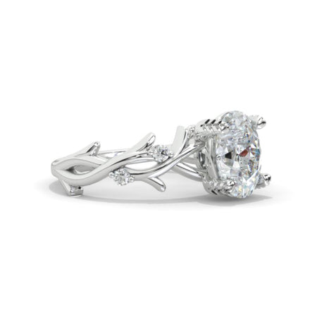 2 Carat Oval Moissanite Floral Twig Setting White Gold Engagement Ring