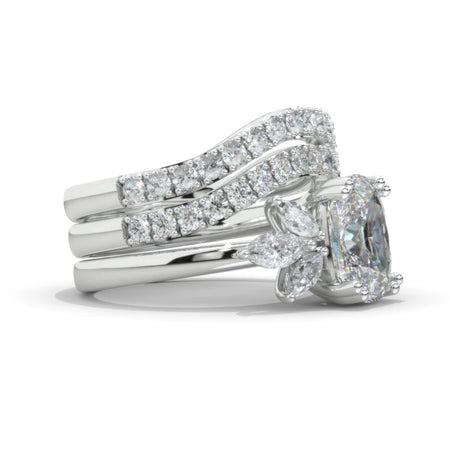 2Ct Cushion Cut Moissanite Vintage Engagement Ring, Cushion Engagement Ring, Marquise Side Accents Stones 14K White Gold Ring Set