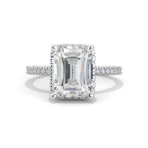 4 Carat Giliarto Emerald Cut Moissanite Double Hidden Halo Engagement Ring