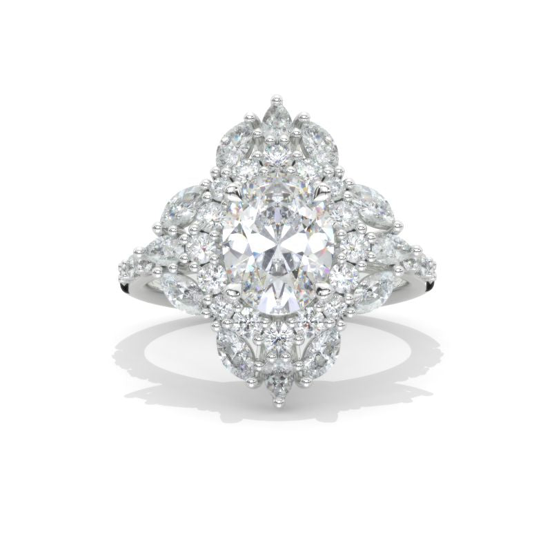 2 Carat Oval Moissanite Halo 14K White Gold Engagement Ring