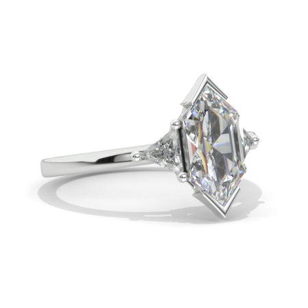 3 Carat Hexagon Moissanite Halo 14K White Gold Engagement Ring