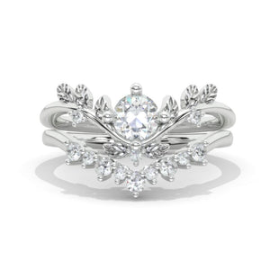 Moissanite Floral Halo 14K White Gold Engagement Ring Set