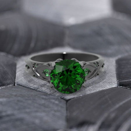 14K Black Gold 3 Carat Emerald Celtic Engagement Ring