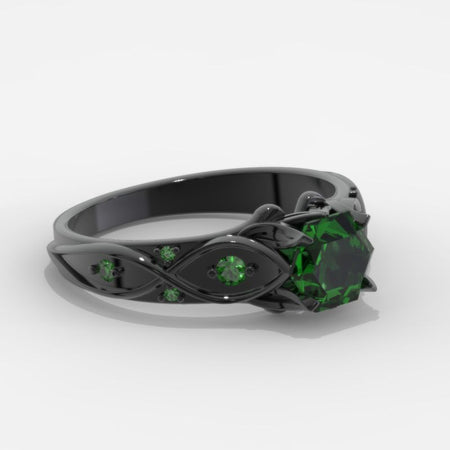 14K Black Gold Hexagon Emerald Celtic Engagement Ring