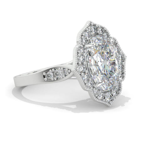 4 Carat Oval Moissanite Halo Engagement Ring, Promise Ring For Her, Moissanite Wedding Ring, 14K Gold Oval Moissanite Engagement Ring