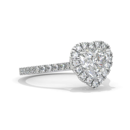 2 Carat Heart Moissanite Halo Engagement Ring. Victorian 14K White Gold Ring