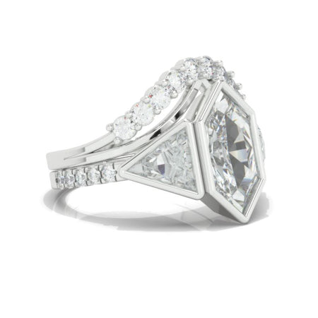 3 Carat Hexagon Moissanite Halo 14K White Gold  Engagement Ring, Eternity Ring Set