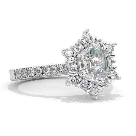 3 Carat Hexagon Moissanite Snowflake Halo 14K White Gold Engagement Ring