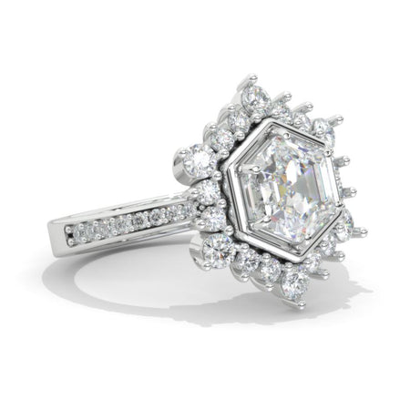 3 Carat Hexagon Moissanite Snowflake Halo 14K White Gold Engagement Ring