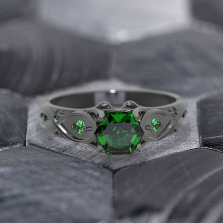 14K Black Gold Emerald Celtic Engagement Ring